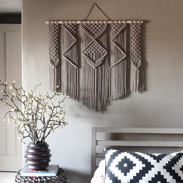 Grey Macrame Wall Hanging Presta 85x80cm Boho Wall Decor