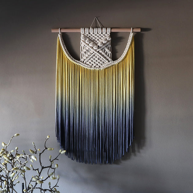 Ombre Yellow & Navy Blue Wall Hanging Terna Tassel Wall Hangings UK