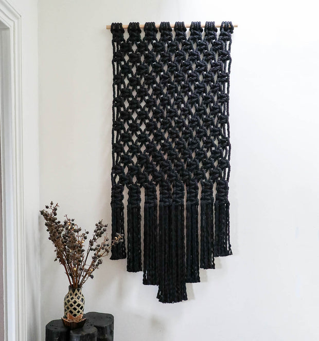 Long Black Macrame Wall Hanging Sino for Hallway, Bedroom, Lounge – The  Knotted Touch