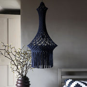 black dark blue macrame chandelier pendant light UK - black tassel light shade