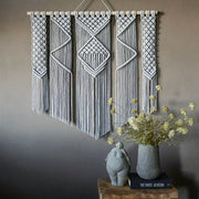 large grey boho macrame wall hanging presta The Knotted Touch - modern macrame wall hangings uk