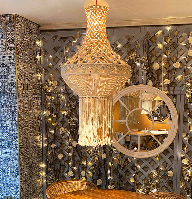large boho chandelier - pendant light - tassel light shades
