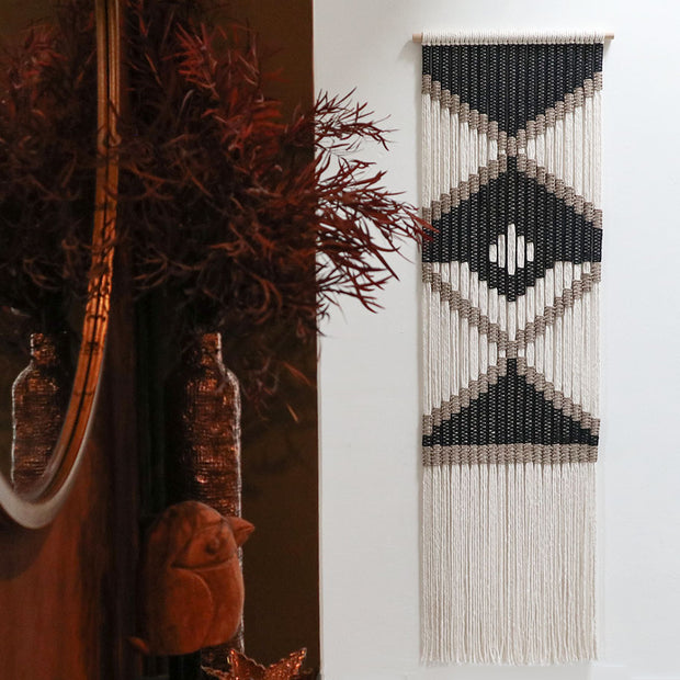 tribal boho wall hanging - fiber art uk - paulo - theknottedtouch